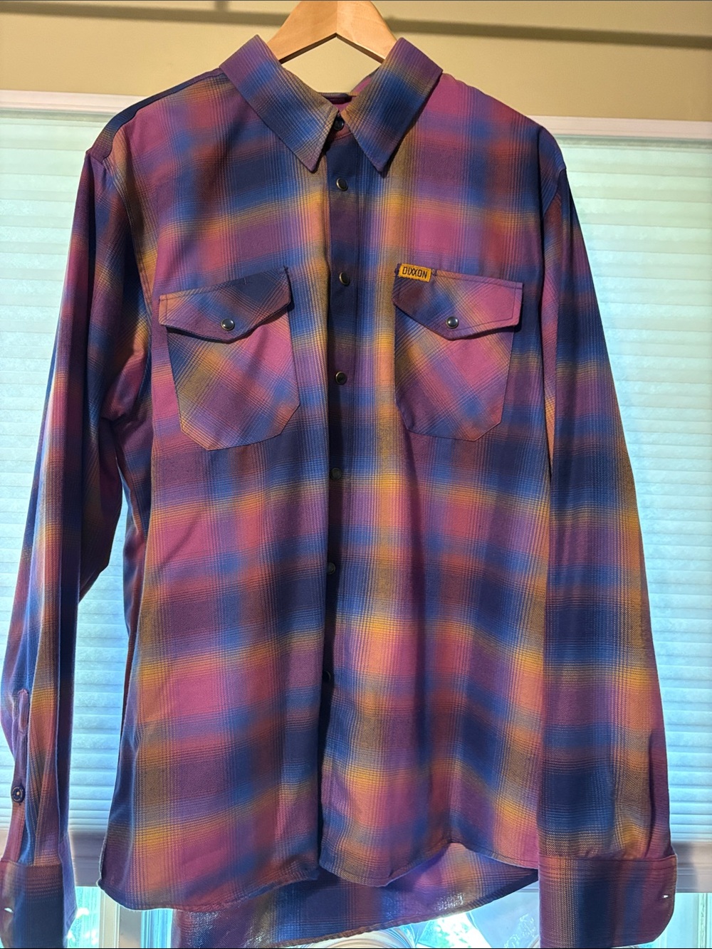 DIXXON Desert Mornings - XL - Plaid Button-Up Shirt with Purple and Blue Tones